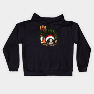 Christmas time cute puppy with bird Kids Hoodie